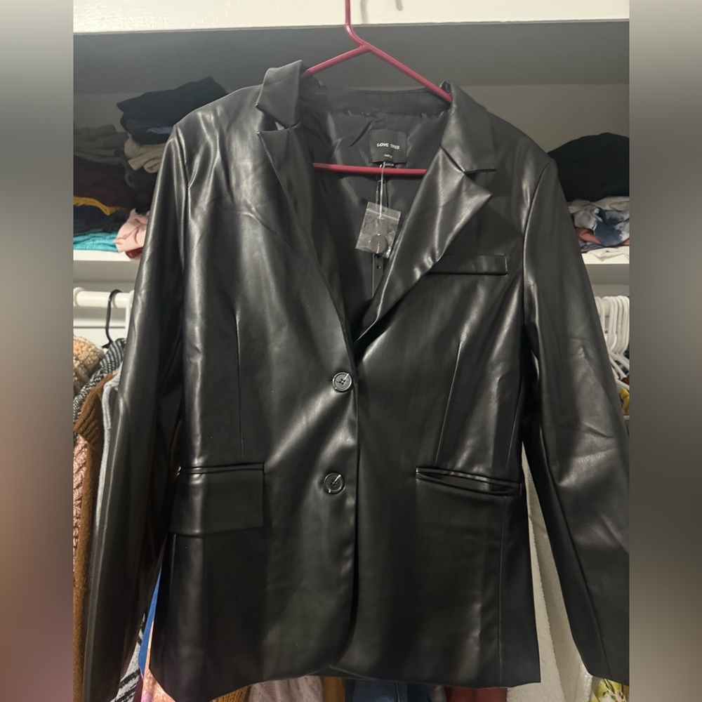Love Tree Black Faux Leather Blazer